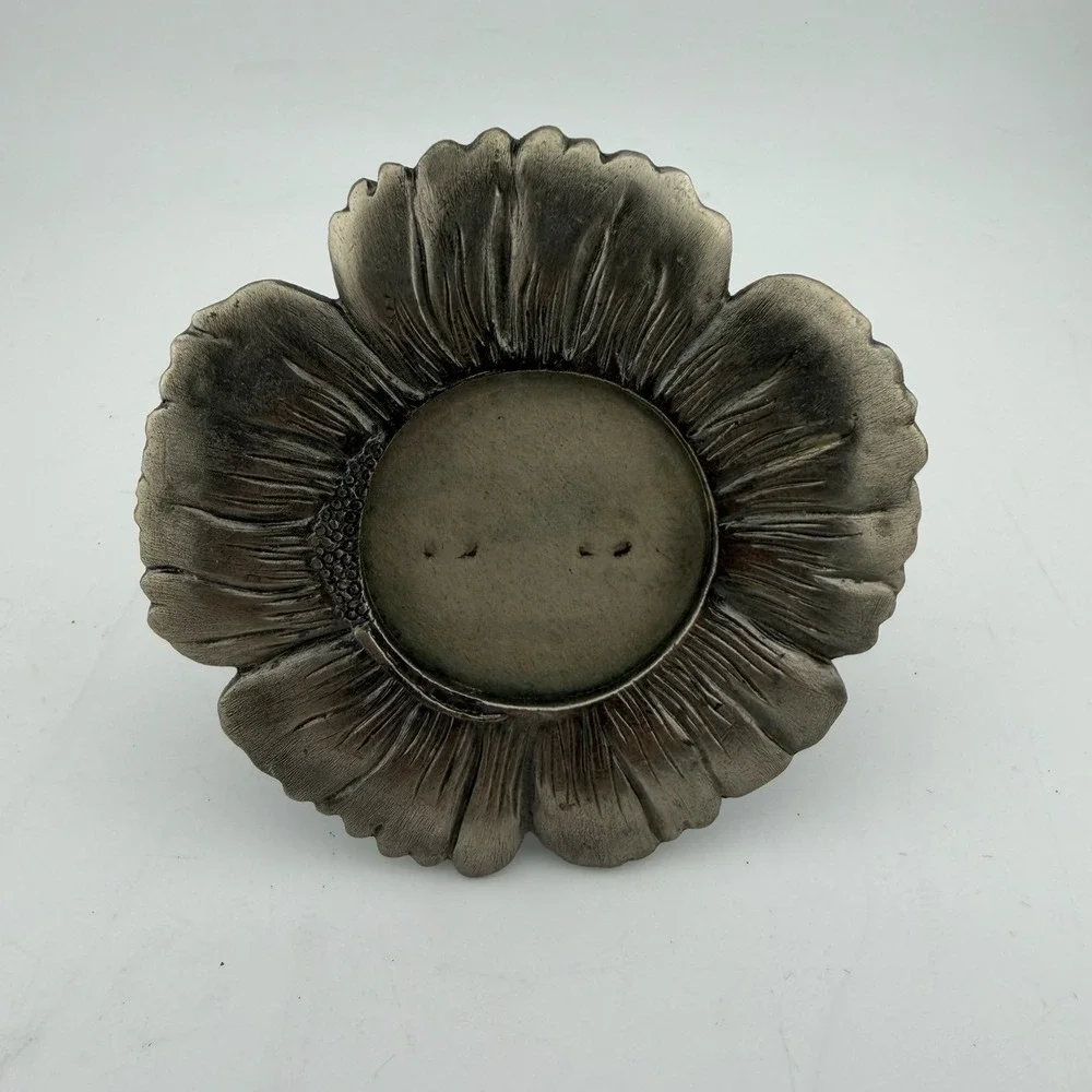 W Flower Mini Picture Frame Small Silver/Pewter Tone Vintage Floral Decor